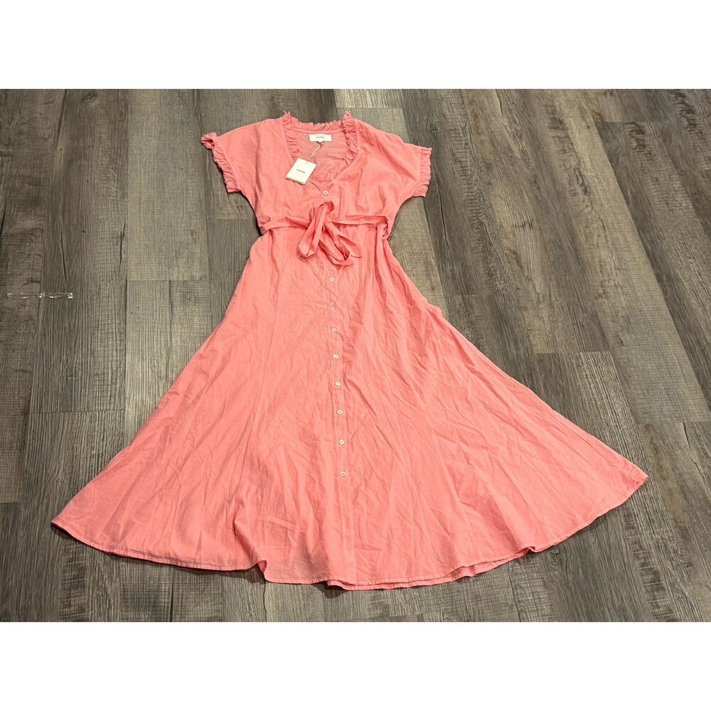 NWT $285 Xirena Dixie Dress Button Front Size Small Hot Coral 100% Cotton - Picture 3 of 8